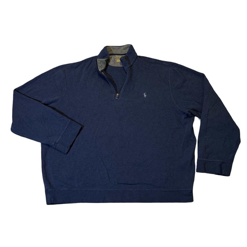 Polo Ralph Lauren mens 2XL XXL navy blue solid cotton blend 1/4 zip sweater EUC
